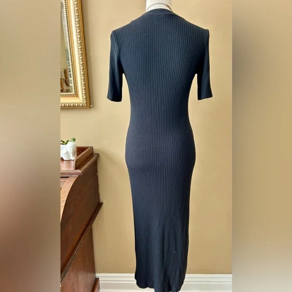 Reformation Black Ribbed Button Down Midi Neada Knit Sweater Dress Size Small S - Picture 8 of 11